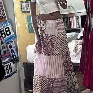 Universal Thread Brown and Pink Tiered Maxi Skirt Resort Wear